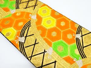 アンティーク　光悦垣に亀甲繋ぎ・花菱模様織り出し袋帯（着用可）